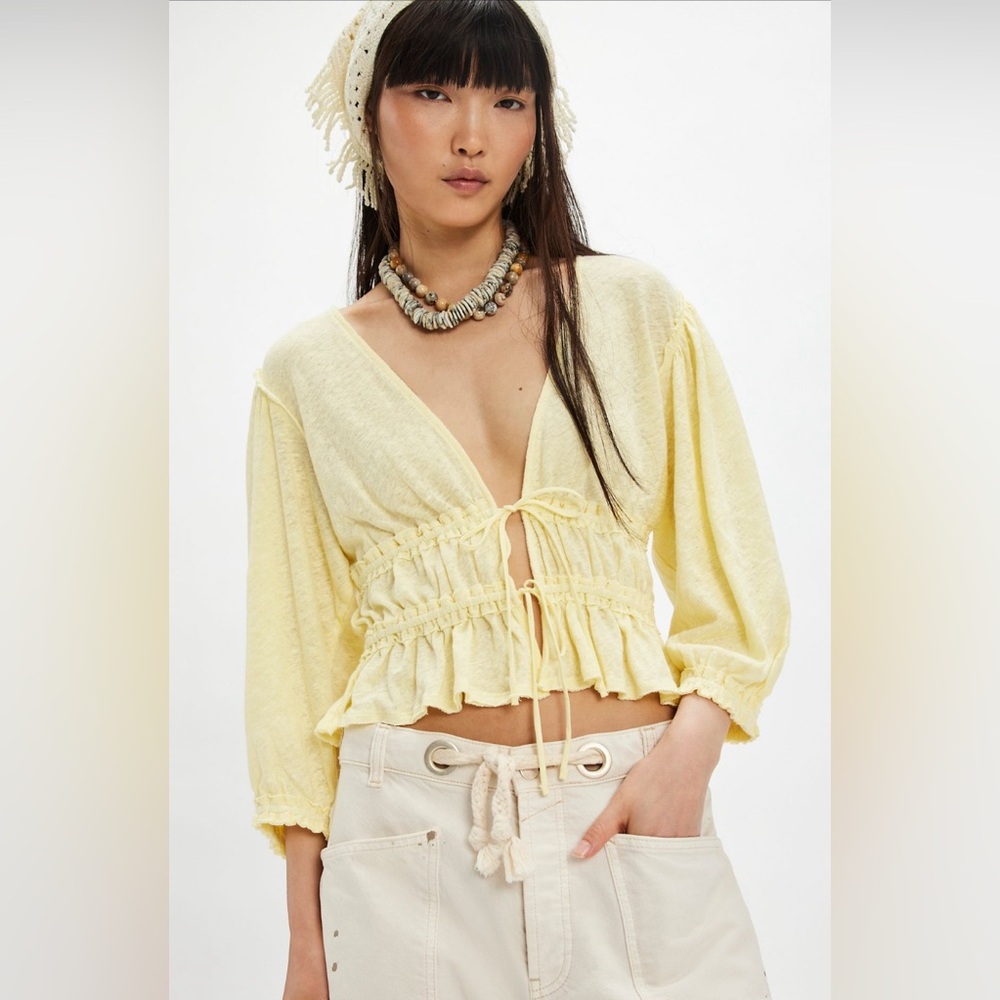 Free People Lets Go Blouse in Summertime Lemonade size Large NWT